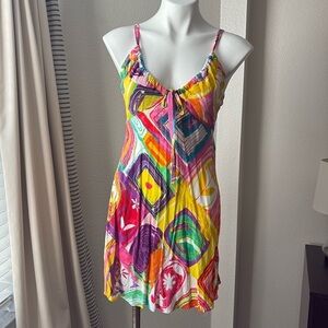 Jams World Dress Size Small Vintage Colorful Art Pattern Drawstring Neckline B5